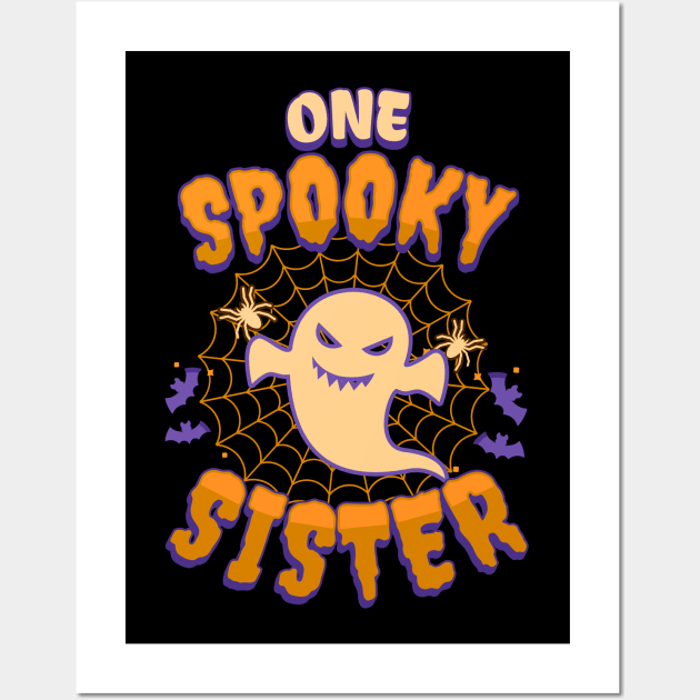 One Spooky Sister Funny Halloween Cute Cool Ghost Wall Art by mstory